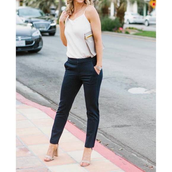 NEW ECRU the sullivan ponte trouser in navy pinstripe